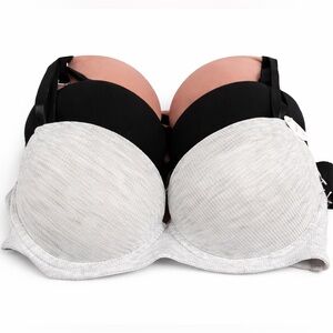 Danskin Push-Up Bra Set 36B | 3 Pack Gray Black Rose NWT